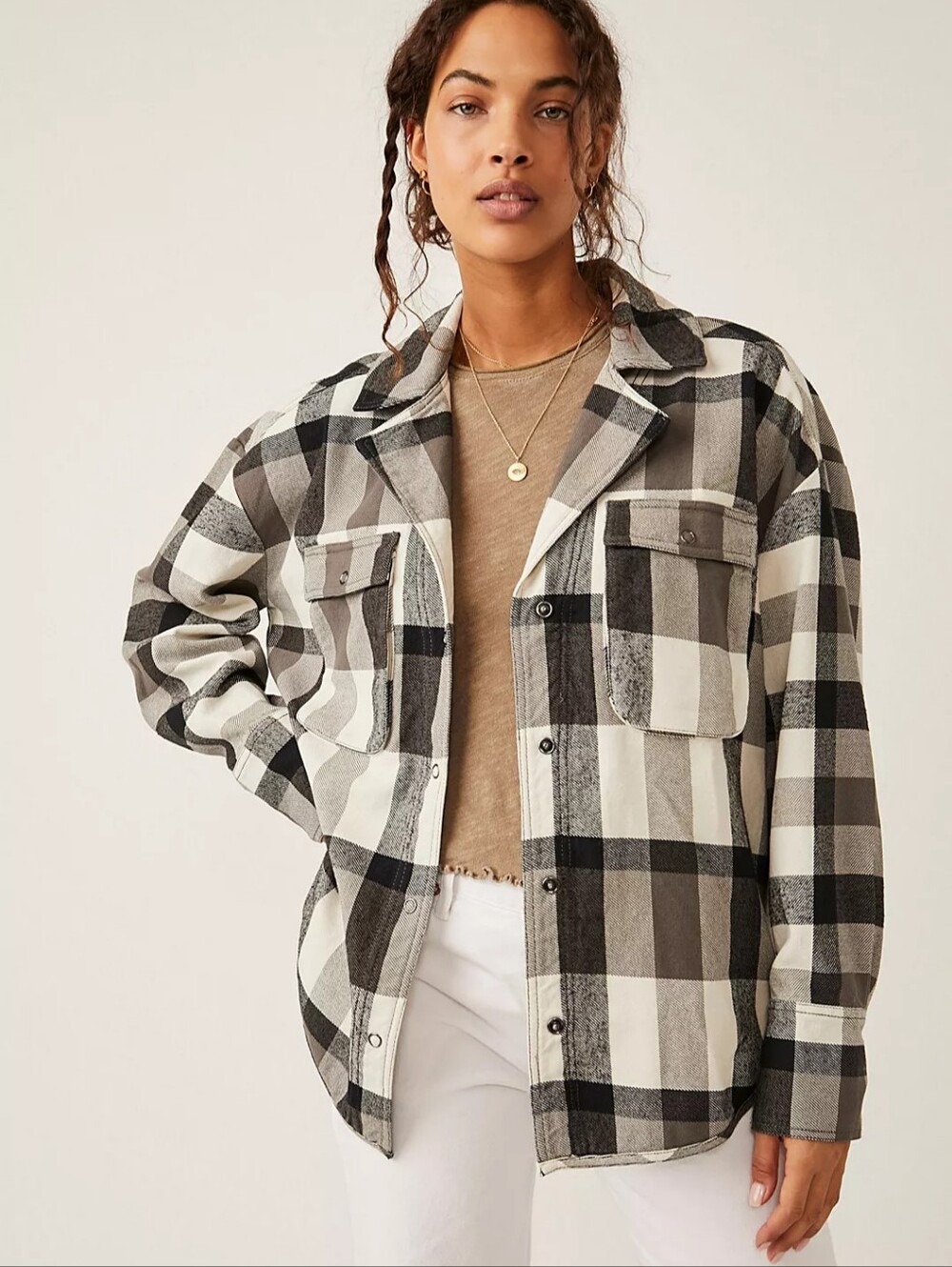 Free People We The Free Izzie Cargo Shirt Jacket Large Black White
